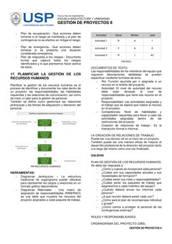 FACULTAD DE INGENIERIA 
ESCUELA ARQUITECTURA Y URBANISMO 
GESTIÓN DE PROYECTOS II 
 
 
GESTIÓN DE PROYECTOS II 
 
 
Plan
