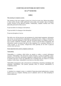COMPUTER AND NETWORK SECURITY NOTES
BCA 6TH SEMESTER
UNIT 1
The meaning of computer security
The meaning of th