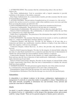 1. AUTHENTICATION: The assurance that the communicating entity is the one that it
claims to be.
_ Peer Entity Authenticatio