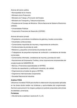 Actores del sector público 
• Municipalidad de la Victoria 
• Ministerio de la Producción 
• Ministerio de Trabajo y Promoció