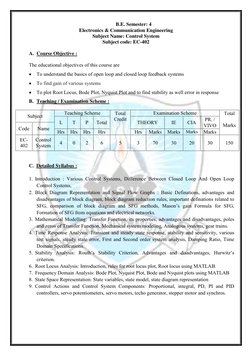 B.E. Semester: 4 
Electronics & Communication Engineering 
Subject Name: Control System 
Subject code: EC-402 
 
A. C