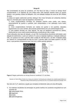 Página 7 de 9 
 
Grupo III 
Nas proximidades da praia de Lavadores, em Vila Nova de Gaia, é visível um terraço litoral 
corre