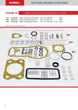 KITS PARA BOMBAS INJETORAS
REPARO DA BOMBA INJETORA COM REGULADOR RSV 4 CILINDROS
410.00.13
01
410.00.20
Reparo da Bomba Alim