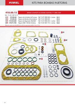KITS PARA BOMBAS INJETORAS
REPARO COMPLETO DA BOMBA INJETORA “P” SÉRIE 7000
410.00.15
Ref.: 9 401 087 819
01
410.00.68
Reparo