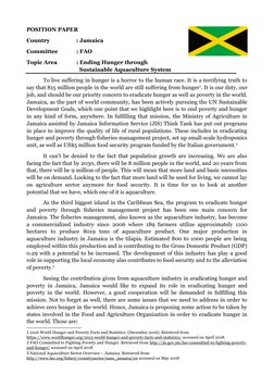 POSITION PAPER
Country
: Jamaica
Committee
: FAO
Topic Area
: Ending Hunger through 
              Sustainable Aquaculture Sy