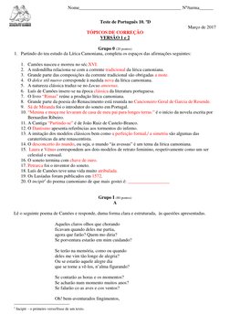Teste de Português 10. ºD  
Março de 2017 
TÓPICOS DE CORREÇÃO 
VERSÃO 1 e 2 
 
Grupo 0 (20 pontos) 
1. Partindo do teu est