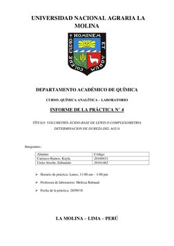 UNIVERSIDAD NACIONAL AGRARIA LA 
MOLINA 
 
 
DEPARTAMENTO ACADÉMICO DE QUÍMICA 
CURSO: QUÍMICA ANALÍTICA – LABORATORIO 
INF