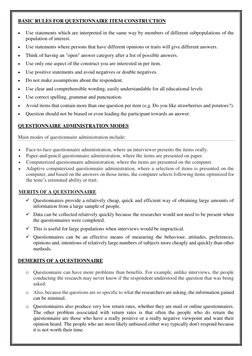 BASIC RULES FOR QUESTIONNAIRE ITEM CONSTRUCTION 
 
Use statements which are interpreted in the same way by members of differ