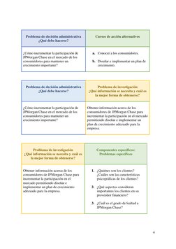 4 
 
 
 
Problema de decisión administrativa 
¿Qué debe hacerse? 
 
 
Cursos de acción alternativos 
 
¿Cómo incrementar la p
