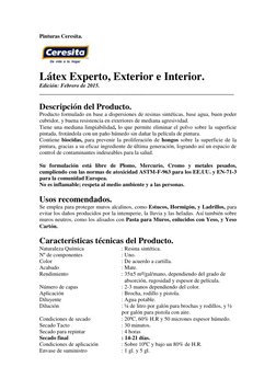Pinturas Ceresita. 
 
 
 
 
 
Látex Experto, Exterior e Interior. 
Edición: Febrero de 2015. 
_______________________________