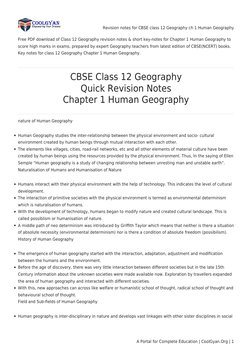 Revision notes for CBSE class 12 Geography ch 1 Human Geography
A Portal for Complete Education | CoolGyan.Org | 1
Free PDF d