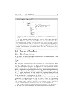 1.2. SAGE AS A CALCULATOR
7
SAGE, Sage, or SageMath?
Figure 1.1 – The ﬁrst occurrence of the name Sage, on a handwritten note