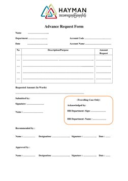 Advance Request Form Template | PDF