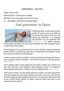 CAMPABIRDS – ABA 2016 
TEMA: Vida de José  (https://www.jw.org/es/publicaciones/libros/historias-biblicas/2/suenos-de-farao