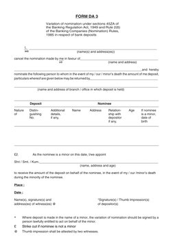 HDFC Bank DA3 Nomination Form Guide | PDF | Social Science