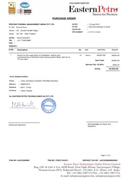 FAX
TEL
ATTN
REMARKS :
QUOTE NO.
:
PO NO.
:
DATED
:
:
:
:
PURCHASE ORDER
PENTAIR THERMAL MANAGEMENT INDIA PVT LTD
Ashok Dhemb