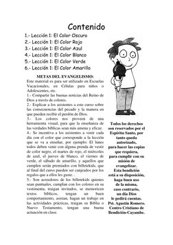 Contenido 
1.- Lección 1: El Color Oscuro 
2.- Lección 1: El Color Rojo 
3.- Lección 1: El Color Azul 
4.- Lección 1: El Colo