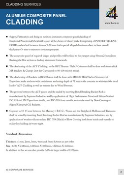 n Supply, Fabrication and fixing in position aluminum composite panel cladding of 
Eurobond/Alucobond/Durabuild (colors at th
