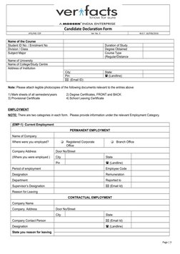 Candidate Declaration Form
VFG/HR/ CDF
Ver. No. 3
W.E.F: 16/FEB/2016
Name of the Course
Student ID No: / Enrolment No
Duratio