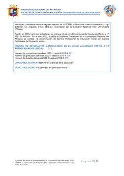 UNIVERSIDAD NACIONAL DEL ALTIPLANO  
FACULTAD DE CIENCIAS DE LA EDUCACIÓN: Carrera Profesional de Educación Inicial