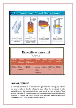 HORNO REVERBERO 
El horno de reverbero es un tipo de horno generalmente rectangular, cubierto 
por una bóveda de ladrillo