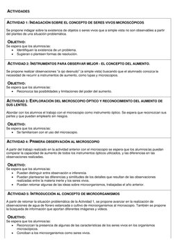 ACTIVIDADES 
   
 
 
 
    ACTIVIDAD 1: INDAGACIÓN SOBRE EL CONCEPTO DE SERES VIVOS MICROSCÓPICOS 
 
Se propone
