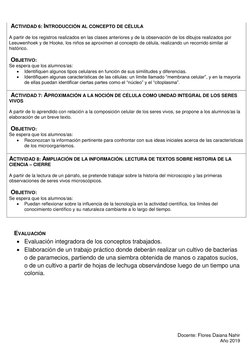 ACTIVIDAD 6: INTRODUCCIÓN AL CONCEPTO DE CÉLULA 
 
A partir de los registros realizados en las clases anteriores y de la