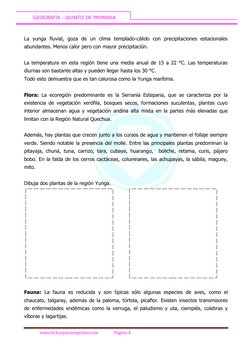 GEOGRAFÍA – QUINTO DE PRIMARIA
La  yunga  fluvial,  goza  de  un  clima  templado-cálido  con  precipitaciones  estacio