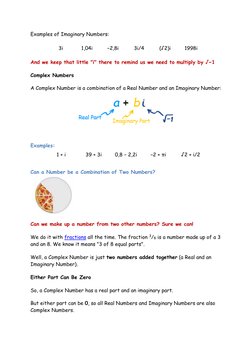 Examples of Imaginary Numbers:  
3i 
1,04i 
−2,8i 
3i/4 
(√2)i 
1998i 
And we keep that little "i" there to remind us we need