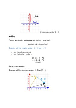 The complex number 3 + 4i 
Adding 
To add two complex numbers we add each part separately:  
(a+bi) + (c+di) = (a+c) + (b+d
