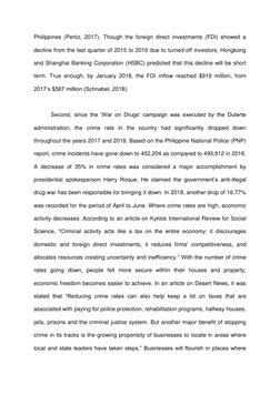 Philippines (Pertiz, 2017). Though the foreign direct investments (FDI) showed a 
decline from the last quarter of 2015 to 20