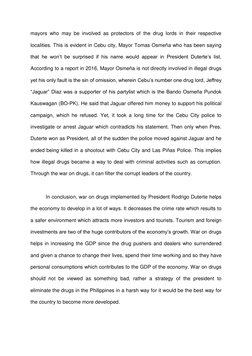 mayors who may be involved as protectors of the drug lords in their respective 
localities. This is evident in Cebu city, May