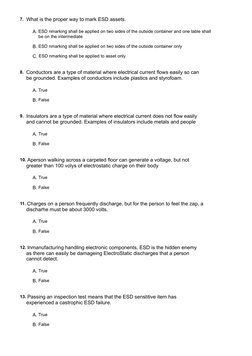 Esd Answer Key ESD Training Test Questions and Answers | PDF | Electrostatic Discharge ...