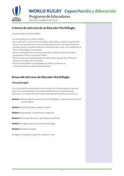 Programa de Educadores
Manual y cuaderno del curso
6
Criterios de selección de un Educador World Rugby
Los potenciales Educad
