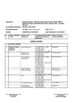 Laboratory 
Central Institute of Plastics Engineering & Technology (CIPET),  
DCRUST Campus, 50th Mile Stone, NH-1, Murthal,