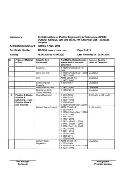 Laboratory 
Central Institute of Plastics Engineering & Technology (CIPET),  
DCRUST Campus, 50th Mile Stone, NH-1, Murthal,