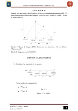 Escuela Académico Profesional de “Ingeniería Civil”  
 
 
7 
Ing. LEÓN FERNÁNDEZ, Mariela 
Mecánica de Sólidos I 
EJERCICIO N
