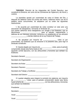 TERCERO.  Elección  de  los  integrantes  del  Comité  Ejecutivo,  que
constituirá la Directiva, así como de las Comisiones d