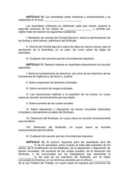ARTÍCULO 10. Las asambleas serán ordinarias y extraordinarias y se
celebrarán en el local __________________________.
Las asa