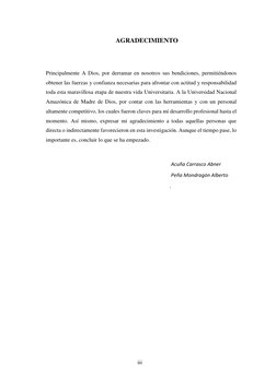 iii 
 
AGRADECIMIENTO 
 
 
Principalmente A Dios, por derramar en nosotros sus bendiciones, permitiéndonos 
obtener las fuerz