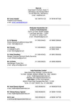 Hikal Ltd. 
Great Eastern Chambers, Sector 11,  
CBD Belapur, Navi Mumbai-400614 
Tel: 022-30973100 , 30973281(F),  
e-mail :