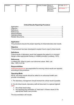 Critical Results Reporting SOP | PDF | Medical Record | Health Economics