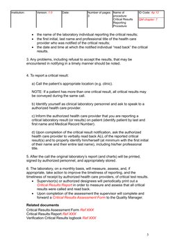 Critical Results Reporting SOP | PDF | Medical Record | Health Economics