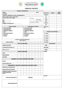 Republic of the Philippines 
Provincial Government of Palawan 
NARRA MUNICIPAL HOSPITAL 
Antipuluan, Narra, Palawan 
 
PRENAT