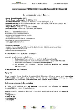 Cursos Profissionais
ANO LECTIVO 2010/2011
FICHA DE TRABALHO DE  PORTUGUÊS 
ANO: 12º TURMAS: M, O 
MÓDULO 10
Os Lusíadas, de