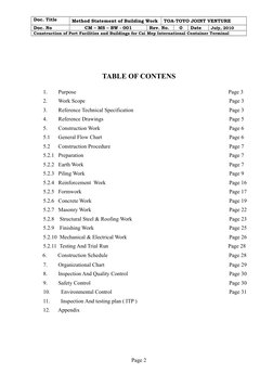 Doc. Title
Method Statement of Building Work
TOA-TOYO JOINT VENTURE
Doc. No
CM – MS – BW - 001
Rev. No.
0
Date
July, 2010
Con