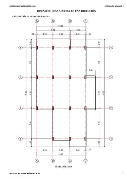 CARRERA DE INGENIERÍA CIVIL
HORMIGÓN ARMADO 2
1. GEOMETRÍA EN PLANTA DE LA LOSA
PLANTA DE LOSA
DISEÑO DE LOSA MACIZA EN UNA D