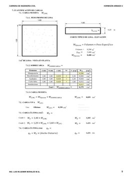 CARRERA DE INGENIERÍA CIVIL
HORMIGÓN ARMADO 2
7. CUANTIFICACIÓN DE CARGAS
7.1.  CARGA MUERTA
7.1.1.  PESO PROPIO DE LOSA
(m)