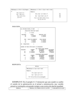 Minimizar z = 15x1 + 12x2 Sujeta 
a:  
X1 + 2x2 >= 3  
2x1 – 4x2 <= 5  
3x1 + x2 = 4 x1, 
x2 >= 0  
Minimizar z = 15x1 + 12x2