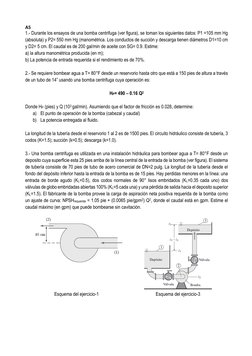 A5 
1.- Durante los ensayos de una bomba centrifuga (ver figura), se toman los siguientes datos: P1 =105 mm Hg 
(absoluta) y